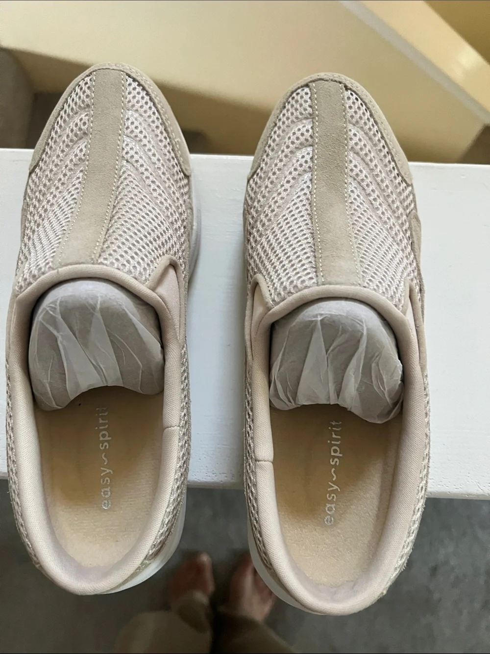 Easy Spirit Women's Slip-On Mesh Sneakers in Light Beige